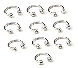 10pcs 16g Crystals 3mm Ball 10mm Circulars Horseshoes Eyebrow Lip Rings Piercing Jewellery