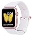 JSGJMY Compatible with Apple Watch Band 38mm 40mm 42mm 44mm Women Men Genuine Leather Replacement Strap for iWatch Series SE 6 5 4 3 2 1(White with Rose Pink Clasp,42mm/44mm M/L)