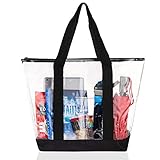 Clear Stadium Security Travel & Gym Zippered Tote Bag By Bags For Less  Sturdy PVC Construction, Black Trim, Full Zipper Top Gusset  Clear Front Pocket  Color Fabric Bottom & Long Handles