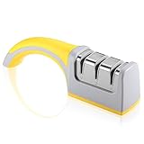 Koolife Knife Sharpener with 3 Stage Sharpening System for Steel,Ceramic and Pocket knives,Yellow