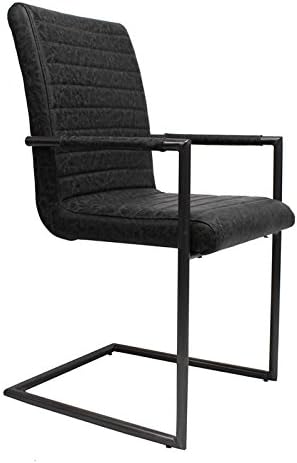 Dining Chair set of 2 Bars Industrial Design faux leather 5 colors (Black)