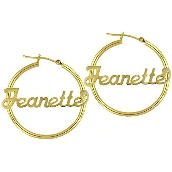 14K Gold Name Hoop Earrings. : Handmade 