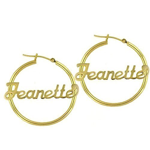 14K Gold Name Hoop Earrings. Handmade