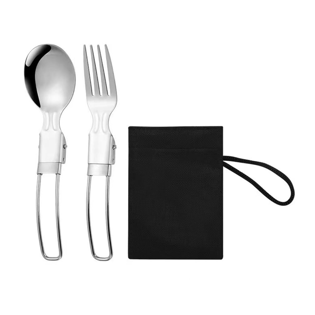 Dreneco 304 Stainless Steel Foldable Cutlery Set with Organizer Bag, Spoon and Fork Portable Cutlery Set for Outdoor Travel Camping