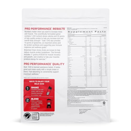 GNC Pro Performance Bulk 1340 Mass Gainer Protein Powder, 50g, Gluten Free, Whey, Creatine, BCAA, 3rd Party Tested, Muscle Recovery & Growth, Micronutrients, Vanilla Ice Cream, 9 Servings