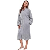 LYCY Women Plush Zipper Robe, Long Fleece House Coat Nightgown with Pockets Solid Bathrobe