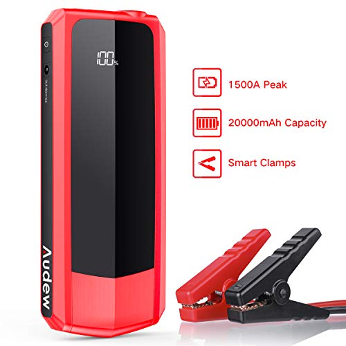Audew 1500A Peak 20000mAh Car Jump Starter (Start Any Gas Engine or up to 8.5L Diesel Engine) Auto Battery Booster