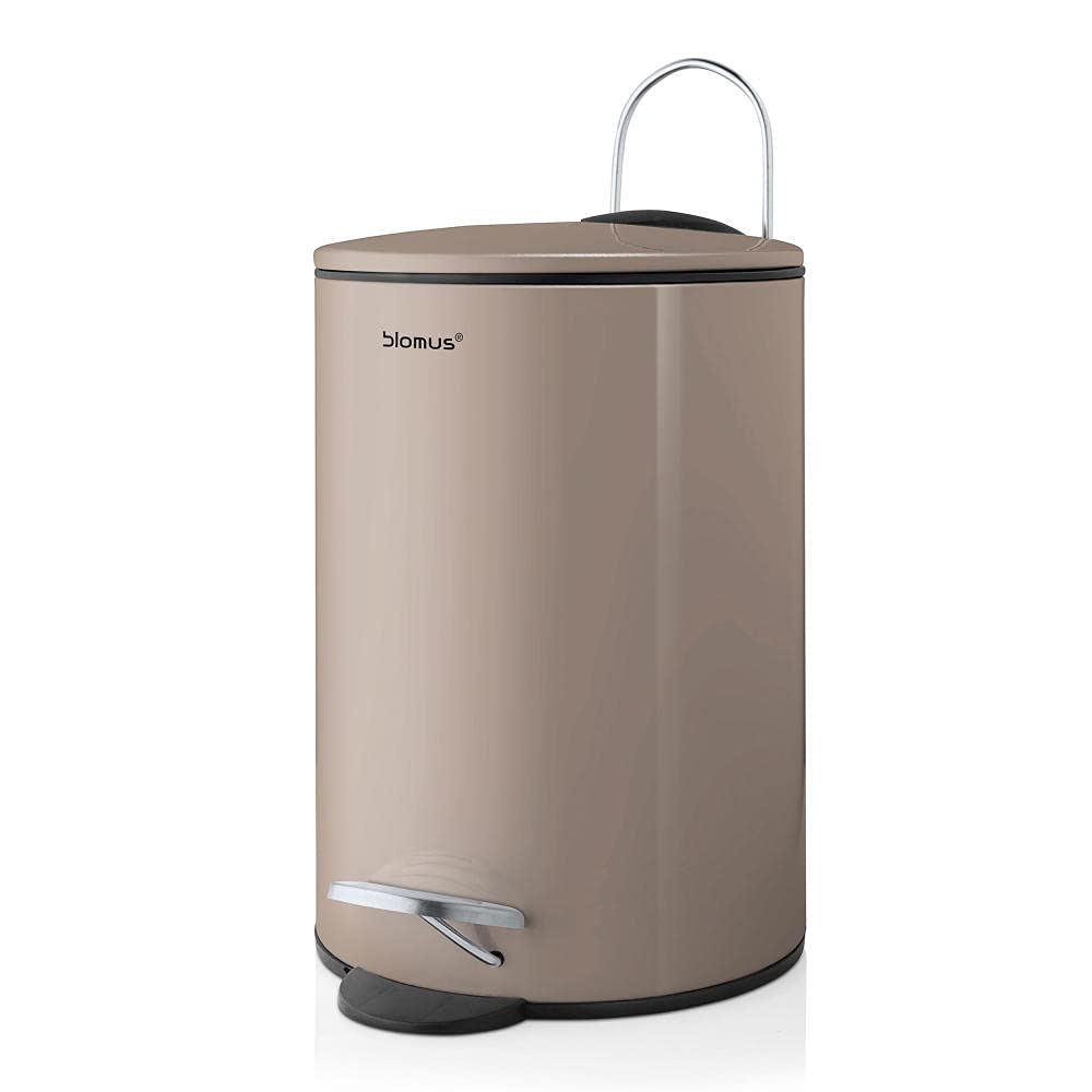 Blomus Tubo Pedal Bin Made of Powder-Coated Steel, Taupe, 3 L Capacity, Smart Close System, Removable Bucket, Exclusive Bathroom Accessory (H x W x D: 24.5 x 17 x 17 cm, taupe, 68890)