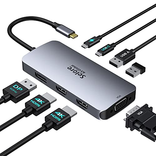 Docking Station 2 Monitor, USB C Hub 8 in 1 Laptop Dockingstation DisplayPort Adapter mit Dual 4K HDMI DP VGA PD100W USB 2.0 USB C Daten,USBC Multi Mo