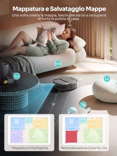 M210 Omni Robot Aspirapolvere Lavapavimenti con Rullo 20000Pa Anti Groviglio, Aspirapolvere Robot con Lavaggio ad Acqua Pulita, Contenitore 800ml, Ultra Sottile 85mm per Peli Animali, Grigio
