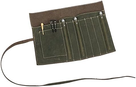 Rustic Genuine Leather Pencil Roll Pouch Pen Case Holder Organizar Craft Color Brush Tool Bag for Artist Students Office Business Work A186 (Freesize, Green)