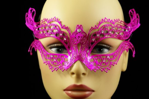 Laser Cut Venetian Halloween Masquerade Mask Costume Extravagant and Elegant Inspire Design - Hot Pink w/ Rhinestones