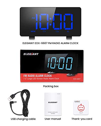 Digital Alarm Clock, ELEGIANT Alarm Clocks for Bedrooms with FM Radio, Dual Alarms, 6.7'' LED Screen, USB Port for Charging, 4 Brightness, 12/24H, Automatic Dimmer, Snooze Digital Clock for Kid Senior