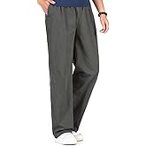 utcoco Men's Casual Cotton Pants Relaxed Fit Elastic Waist Straight-Leg Chino Pant