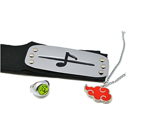 Touirch Anime Naruto Leaf Uchiha Itachi Cosplay Headband Ring Necklace Set