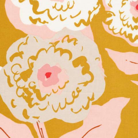 Organic Floral Fabric from Cloud 9 | Gold Peach Modern Florals | To Market, To Market by Emily Isabella | Low Impact Dyes Murdock Design + Textiles (Fat quarters)