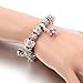 Long Way Silver Chain Pink Crystal Bead Glass Charm bracelet With Extender 7.5
