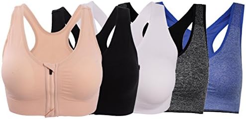 taigee Women's Zipper Front Closure Sports Bra Zipped Workout Yoga Bras Pack Of 5 XXL