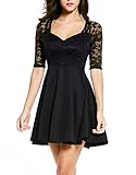 NuoReel Women's Lace Bodice Skater Dress (XX-Large, Black Halfsleeve)