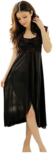 Lolidolls QM2071 Women's Flyaway Lace Trim Nightgown XS-S Sleepwear Slip Black