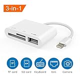 SD Card Reader, 3 in 1 Lightning to USB Camera Connection Kit SD/TF Card Reader, Trail Game Camera SD Card Reader, Lightning to USB 2.0 Female OTG Adapter Cable for iPhone & iPad
