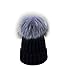 BingGe Womens Girls Knitted Fur Hat Real Large Silver Fox Fur Pom Pom Beanie Hats