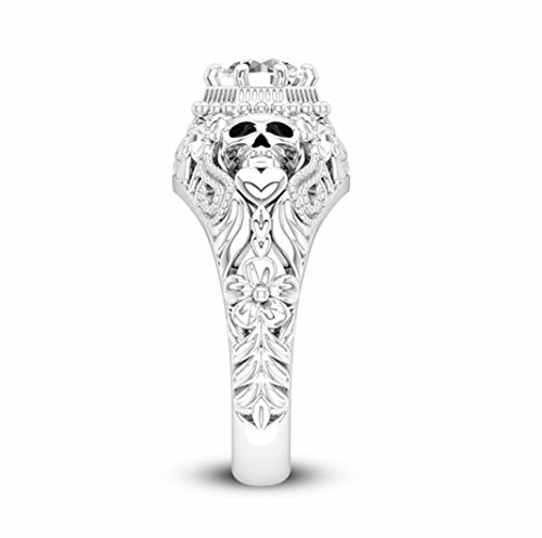 Hmlai Hot Sale! Fashion Hand Decorated Skeleton Head Diamond Ring for Women Best Jewelry Gift (10, Silver)