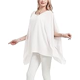 Wiwish Women's Baggy Solid Sheer Chiffon Caftan Poncho Plus Size Summer Tunic Top Blouse