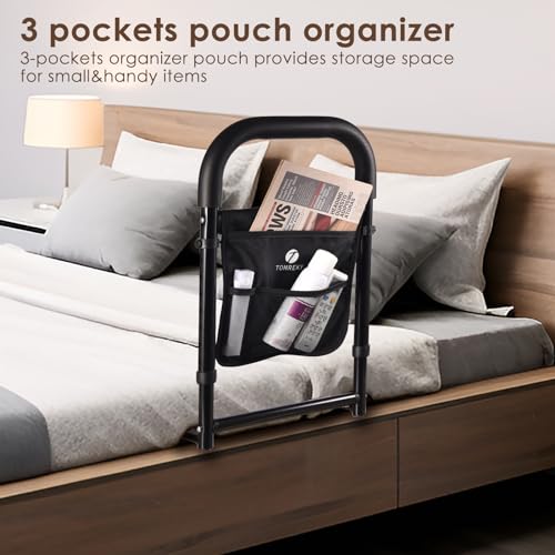 Bed Rails for Elderly Adults Assist Safety with Motion Light for Seniors Hand Bar Grab with Storage Pocket Patent Stabilizer with Fixing Strap, Support Up to 300lbs