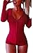 Moxeay V-Neck One Piece Bodysuit Long Sleeve Bodycon Rompers Overall (Small, Red)