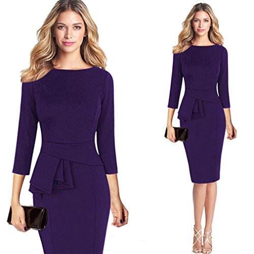 Hemlock Business Dress Lady, Women's Bodycon Dress Formal Dress Office Lady Dress Elegant Tunic Dress (L, Purple)