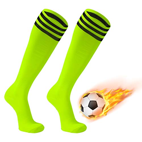 Calcetines de fútbol, ??FOOTPLUS - Calcetines de fútbol unisex hasta la rodilla con triple raya para el regreso a la escuela, 2-12 pares