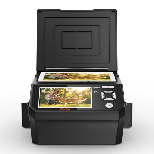 Scanner 4-en-1 Diapositives et Négatifs, Scanner Photo 22MP avec Écran LCD 5", Convertit 135/110 Films/Négatifs/Photos en JPEG Numérique, Carte SD 8Go Incluse