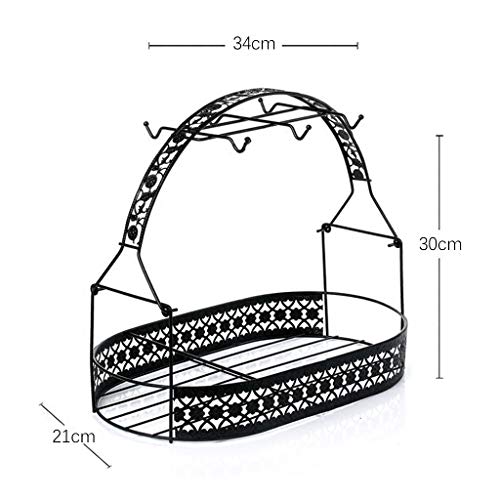 Mug Rack Tabletop Tea Cup Hook Basket Iron Coffee Cup Holder Storage European Style Tea Mug and Saucer Display Rack Kitchen Stand Organizer Drinkware Rack - Thumbnail 2