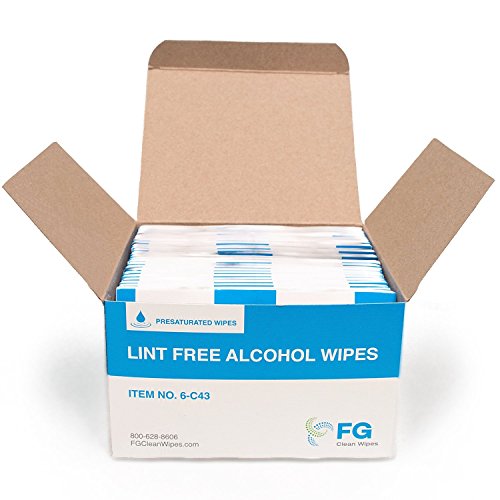 FG Clean Wipes 4"x3" Lint Free Alcohol Wipes 96 IPA Box of 60 Individually Wrapped Sachets (6
