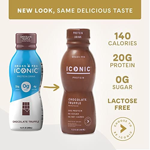 ICONIC PROTEIN DRINKS, CHOCOLATE TRUFFLE (12 PACK) – SUGAR FREE & LOW CARB – 20G GRASS FED PROTEIN – LACTOSE FREE, GLUTEN FREE, NON-GMO, KOSHER – KETO FRIENDLY PROTEIN SHAKES
