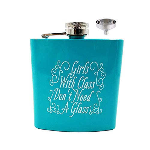 Liquor Flask Matte Funny Leakproof - Premium Stainless Steel Hip Flask 8oz (Blue 6oz girls with class)