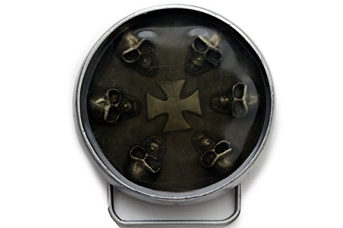 TFJ Men 3D Fashion Belt Buckle Silver Heavy Metal Skull Skeleton Iron Cross Gray