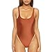 Dixperfect Women's Retro 80s/90s Inspired High Cut Low Back One Piece Swimwear Bathing Suits (Medium, Dark Orange)