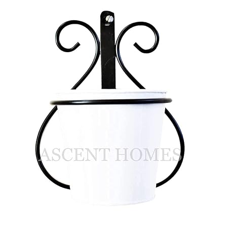 Decorscent New Wall Mount Metal Planter Stand with Round Galvanized Bucket (White)