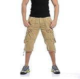 SHDIBA SHIDBA Men's Casual Solid Multi Pockets Cargo Shorts New Fashion Capri Pants Slim Fit