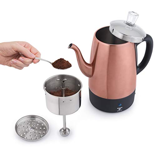 In summary, the Moss and Stone Electric Coffee Percolator is the epitome of both visual appeal and functionality. Its sophisticated copper body, convenient automatic switch-off function, and impressive 10-cup capacity make it an unbeatable choice for those seeking a coffee maker that checks all the boxes. Indulge in the joy of hassle-free and delectable coffee with the Moss and Stone Electric Coffee Percolator.