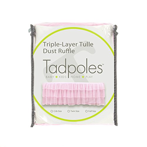 Tadpoles Triple Layer Tulle Crib Skirt, Nursery Crib Bed Skirts for Baby Boys or Girls, Pink, Twin