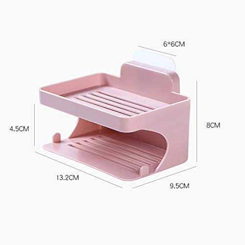 Clearance Sale!UMFun Double Deck Soap Rack Bathroom Trace Free Viscose Soap Drip Rack No Perforation Drain Frame (Pink) - Thumbnail 5