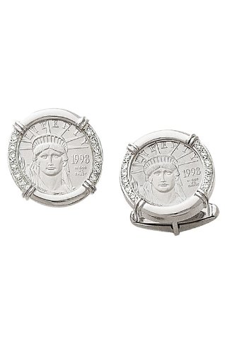 14K White Gold Cufflinks-1/10 oz. Genuine Platinum Eagle Coin with .24 CT Diamonds-86169