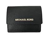 Michael Kors Jet Travel Leather Credit Card Case ID Wallet with Key Ring (Black)