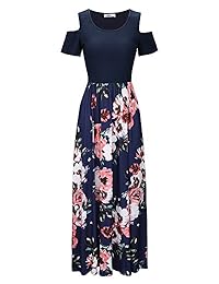 Vestido largo para dama, hombros descubiertos, diseño floral, con bolsillo