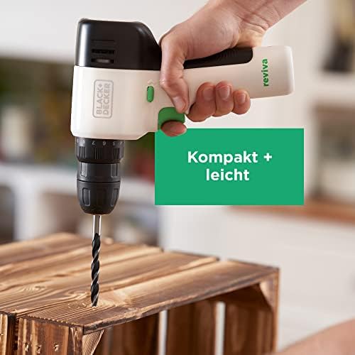reviva 12V Akku-Bohrschrauber REVDD12ASTB (nachhaltiger Bohrschrauber aus 50% recyceltem Plastik1, 10+1 Drehmomentvorwahl, integrierter Akku, inkl. Ladegerät, 80-tlg. Zubehörset & Koffer)