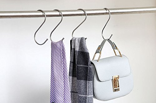 Prudance Medium Round S Shaped Stainless Steel Hanging Hooks Set 10 Hooks - Ideal Pots, Pans, Spoons & Other Kitchen Essentials - Perfect Clothing