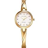 Women's SL711SWA Luxury Floating Crystal Quartz Gold-Tone and Silver Bracelet Watch with Delicate Box
